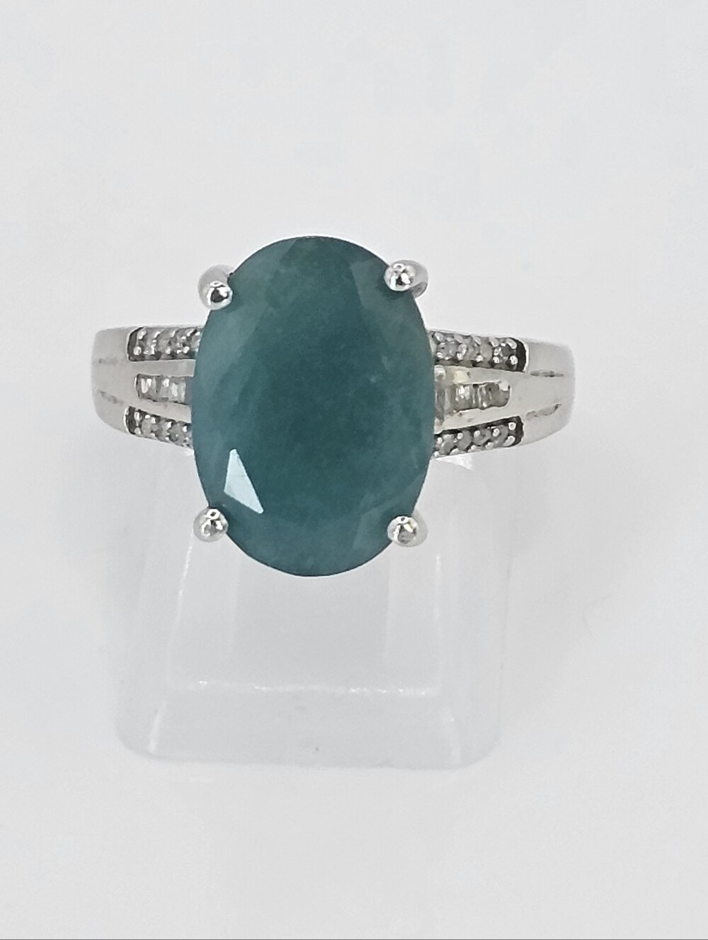 Rare 10.10 Carat Natural Grandidierite & Diamond Ring Platinum Vermeil Sz 7!